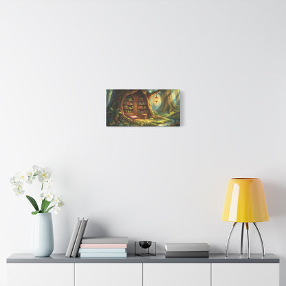 Lantern-lit Tree Library Nook | Stretched Matte Canvas