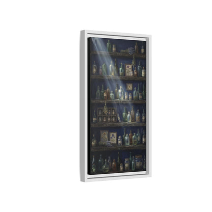 Moonlit Apothecary Shelf | Matte Canvas Print | Vintage Bottles Wall Art