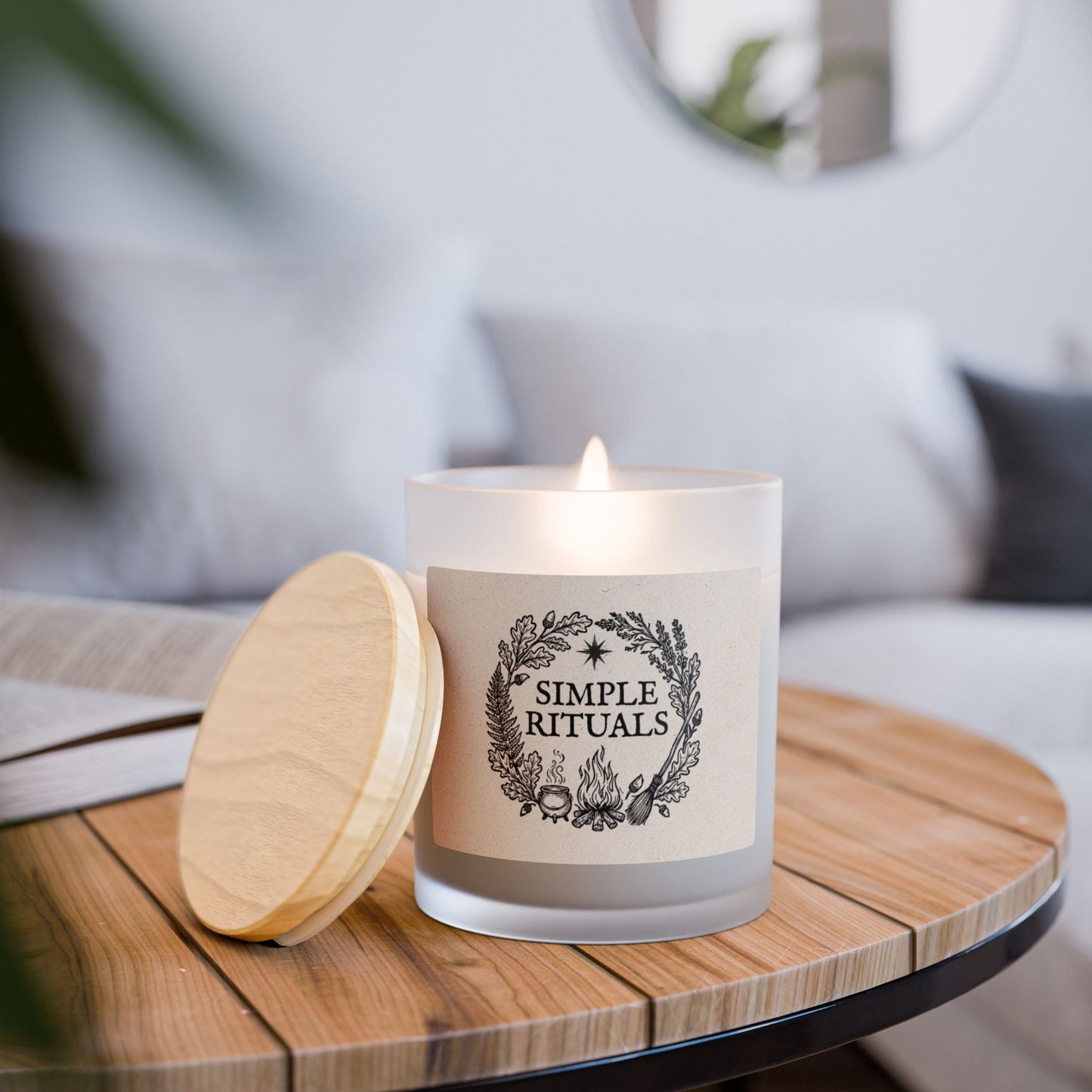 Simple Rituals | Frosted Glass Candle — 11oz Soy Scented Candle with Wooden Lid