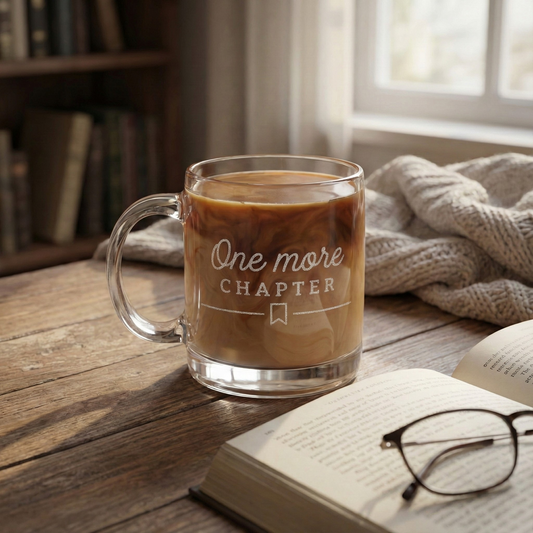 One More Chapter | Engraved Glass Coffee Mug 12.25oz