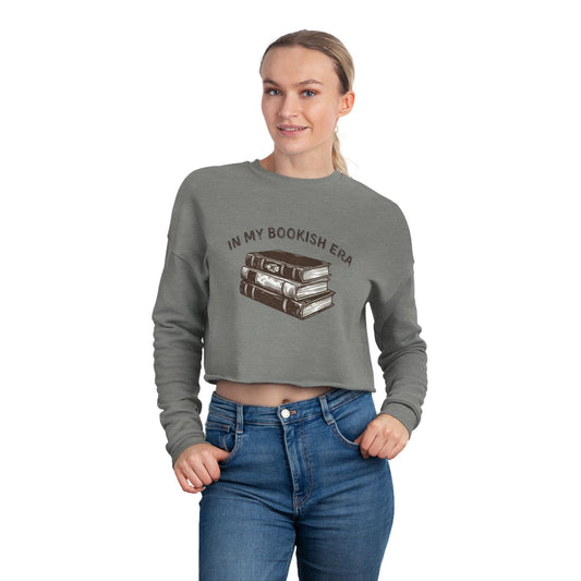 Cropped Sweatshirt — "In My Bookish Era" Vintage Book Stack Cozy Crop