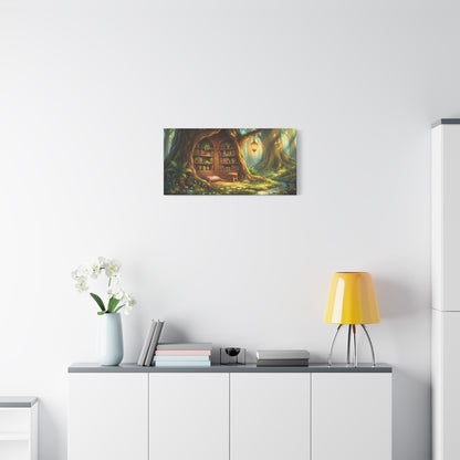 Lantern-lit Tree Library Nook | Stretched Matte Canvas