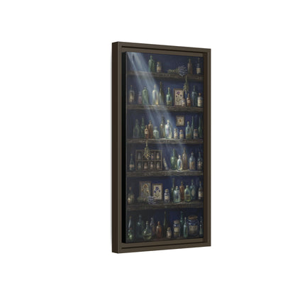 Moonlit Apothecary Shelf | Matte Canvas Print | Vintage Bottles Wall Art
