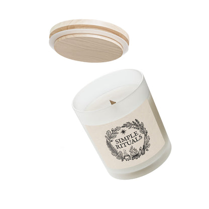Simple Rituals | Frosted Glass Candle — 11oz Soy Scented Candle with Wooden Lid