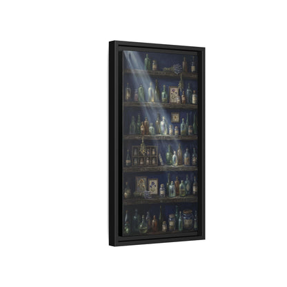 Moonlit Apothecary Shelf | Matte Canvas Print | Vintage Bottles Wall Art